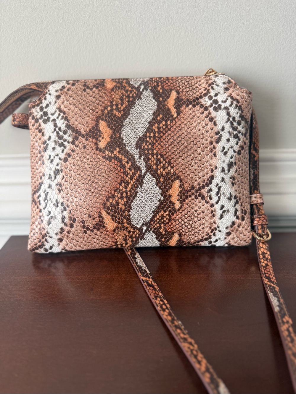 Fall Snake-Print Crossbody Bag in Orange and Brown